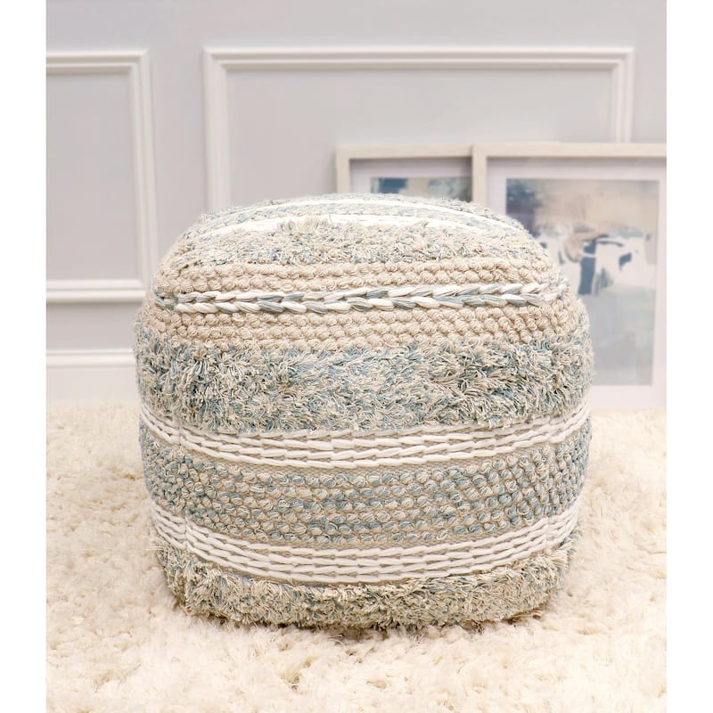 Pasargad Home Grandcanyon Braided Cotton Pouf, 20" Beige