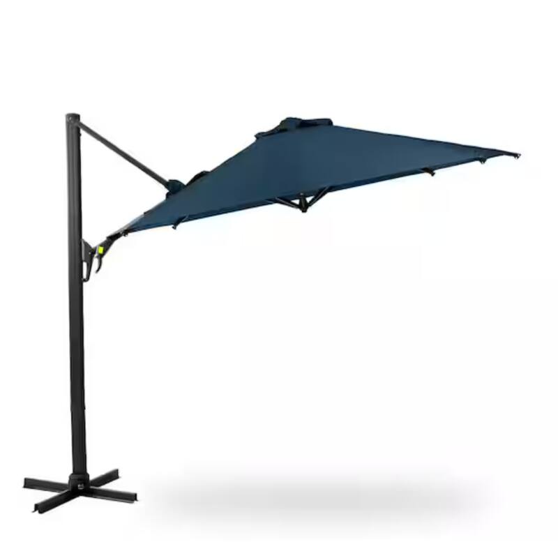 10 Ft Blue Square Cantilever Patio Umbrella with 360° Rotation Tilt Adjustment without base.