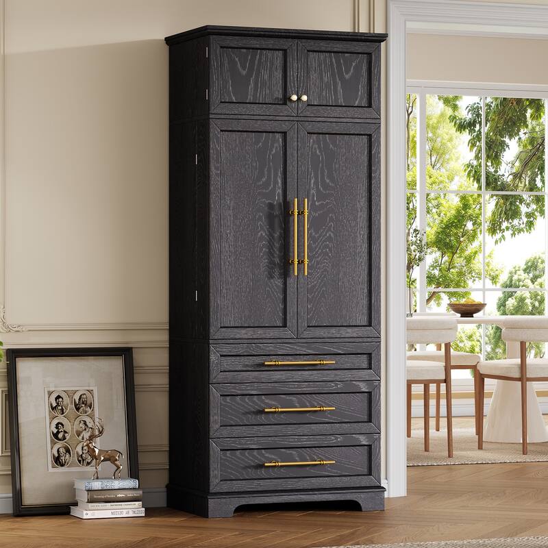 78.2" Tall Farmhouse Pantry Cabinet - 8 Door Shelves, 3 Drawers & Adjustable Shelves, Kitchen Storage Cupboard