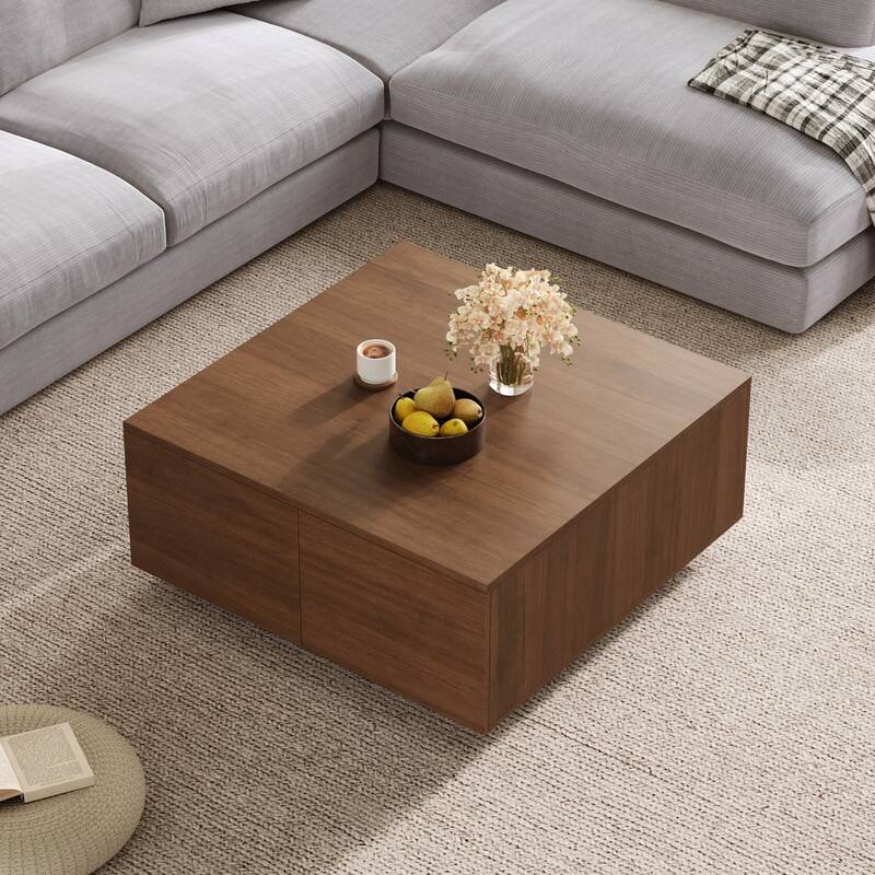 33.25" Square Coffee Table with 4 Drawers