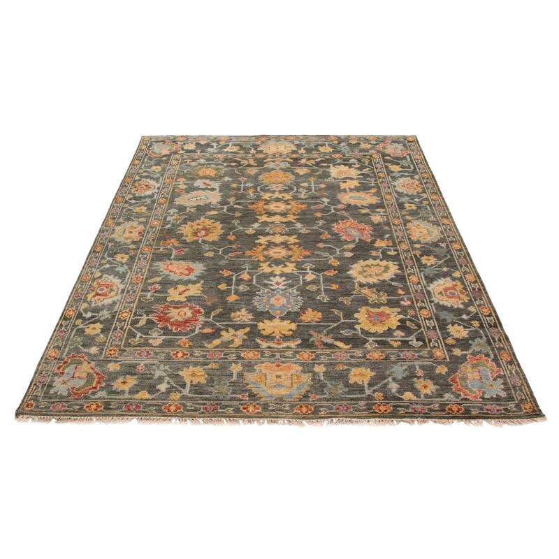 ECARPETGALLERY Hand-knotted Modern Oushak Dark Grey Wool Rug - 7'11 x 9'11