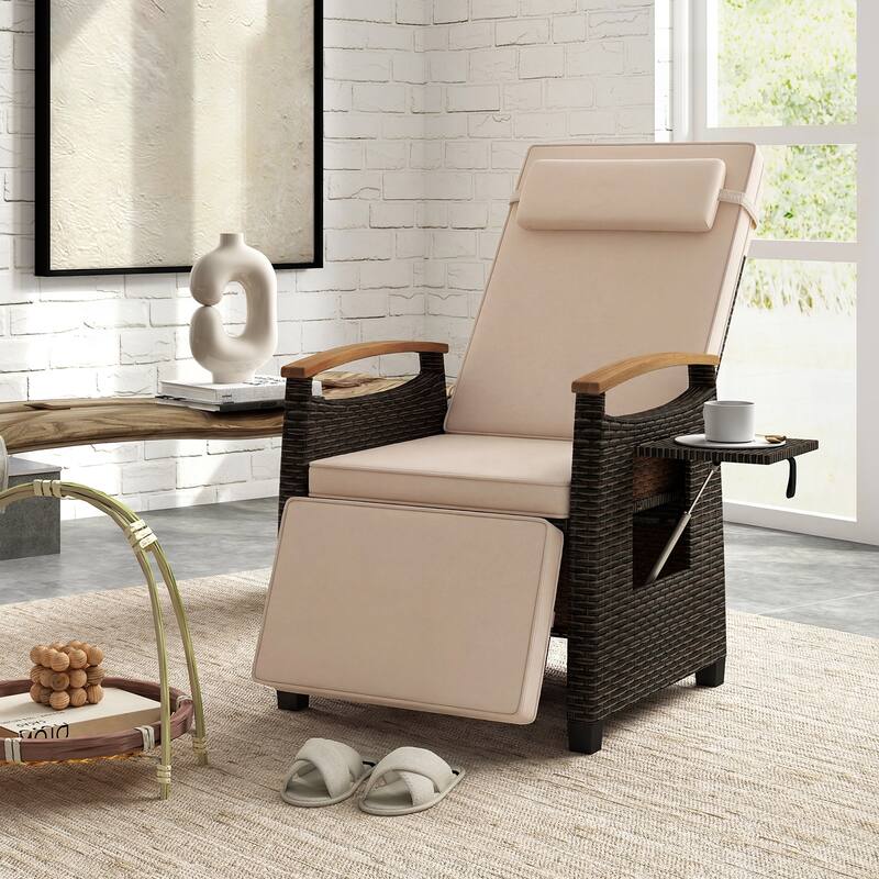 Gymax Outdoor Wicker Recliner Chair Rattan Lounge Chair w/ Adjustable