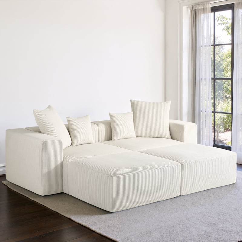4-Piece Modern Corduroy Modular Sectional Sofa Set with 4 Throw Pillows