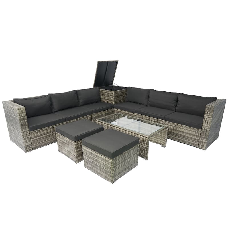 8 Piece Patio Sectional Sofa Set with One Storage Box Under Seat