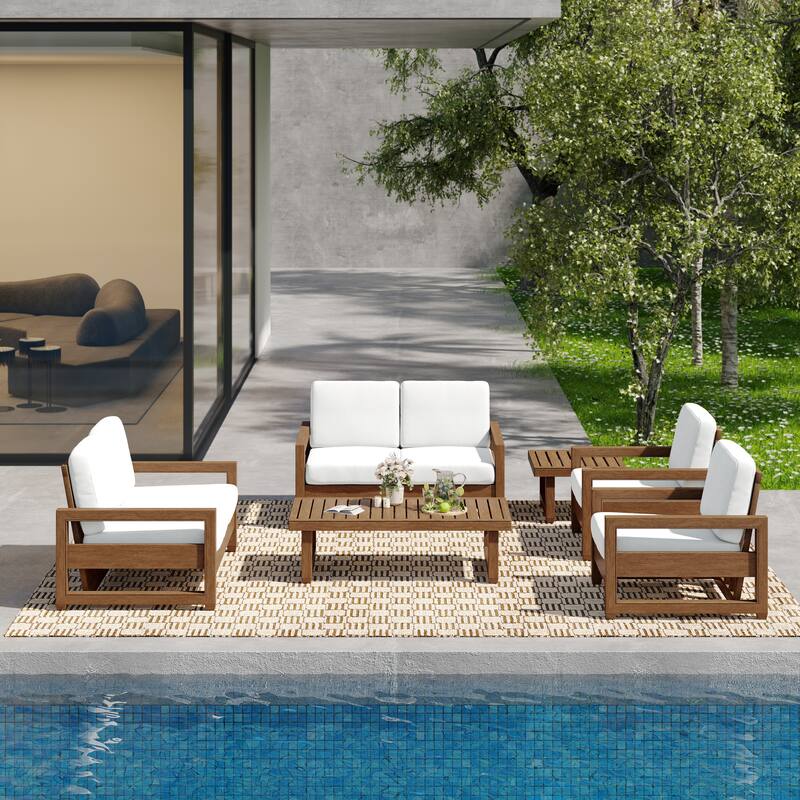 Oversize Teak Wood Loveseat Armchair Outdoor Patio Conversation Set with Cushion