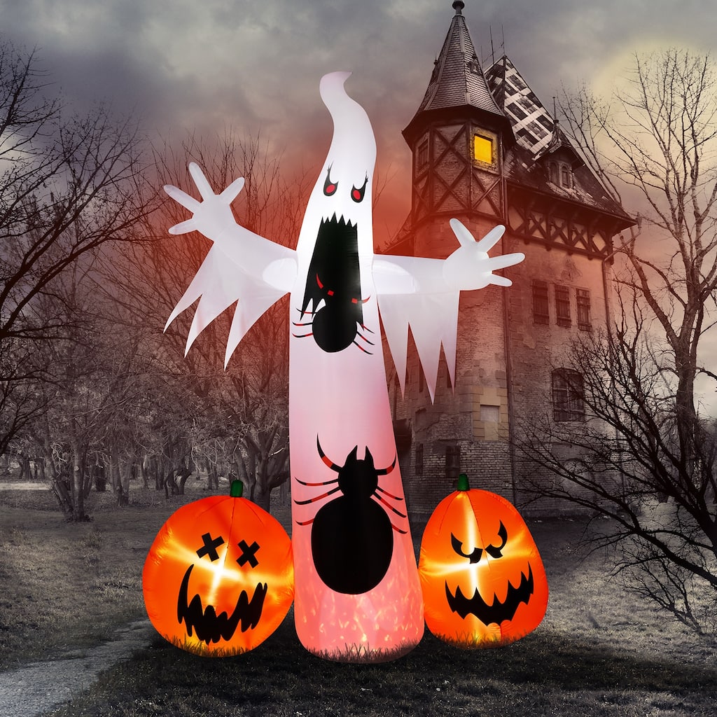 11.8 FT Halloween Inflatable Ghost Spider Pumpkin - Giant Blow-Up Outdoor Yard Decorations with LED Lights