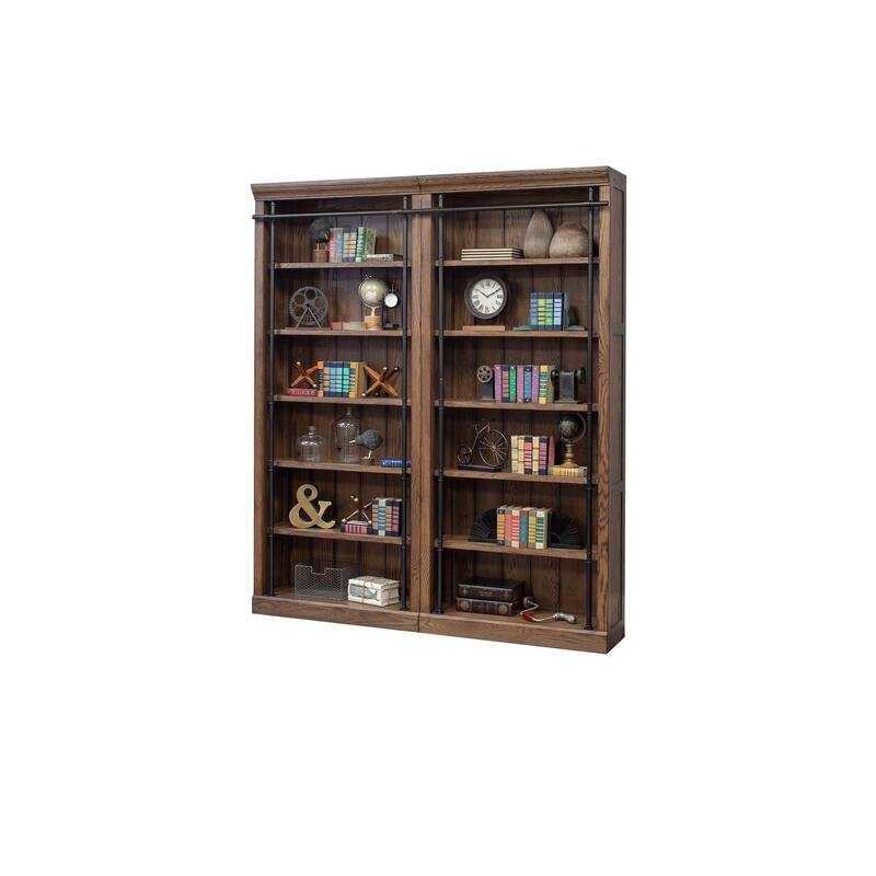 Avondale 8' Tall Bookcase Wall With Ladder, Storage Organizer, Display Shelf for Office, Brown - 80"W x 94"H x 15"D