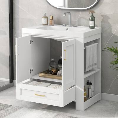 30" Bathroom Vanity with Single Sink, Double-sided Storage Shelf