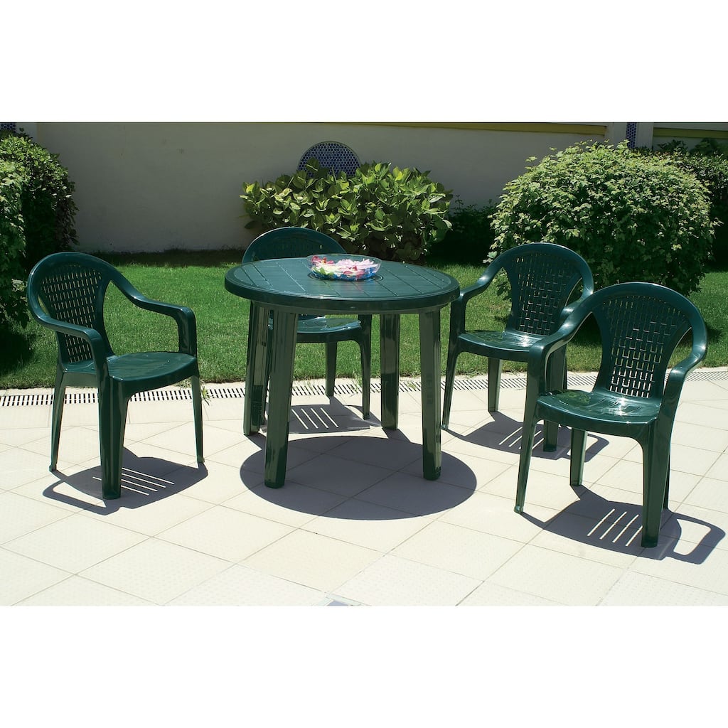35.5" Green Round Outdoor Patio Dining Table