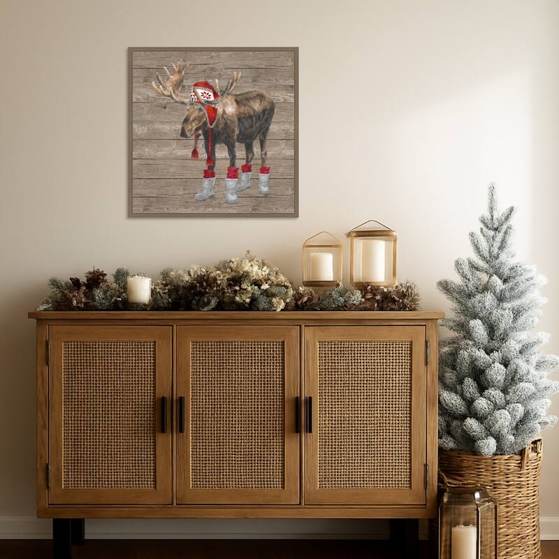 Warm in the Wilderness Moose by Tara Reed (22 x 22 in.), Framed Canvas Wall Art Print - Sylvie Dark Gold