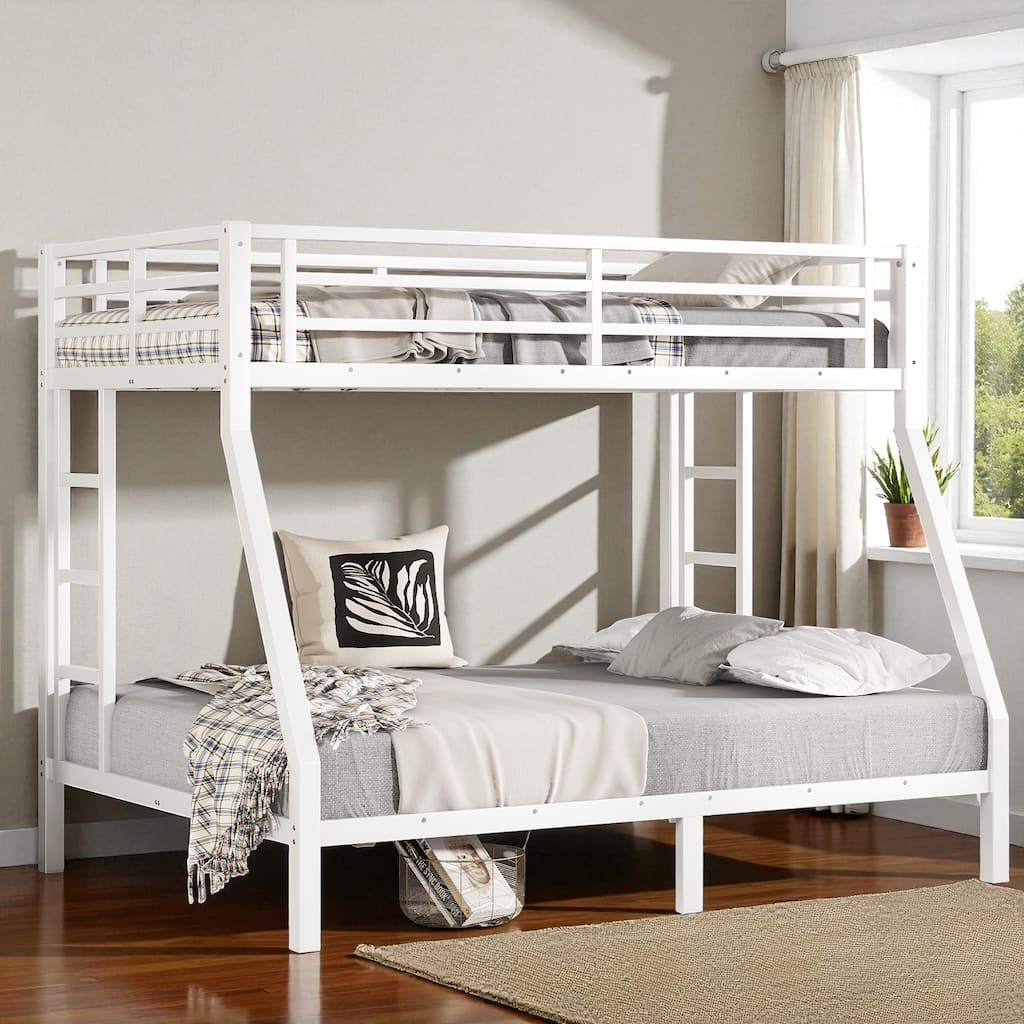 Metal Twin over Full Bunk Bed for Teens and Adults, Heavy-Duty Noise-Free Frame, Space-Saving Design with Guardrails