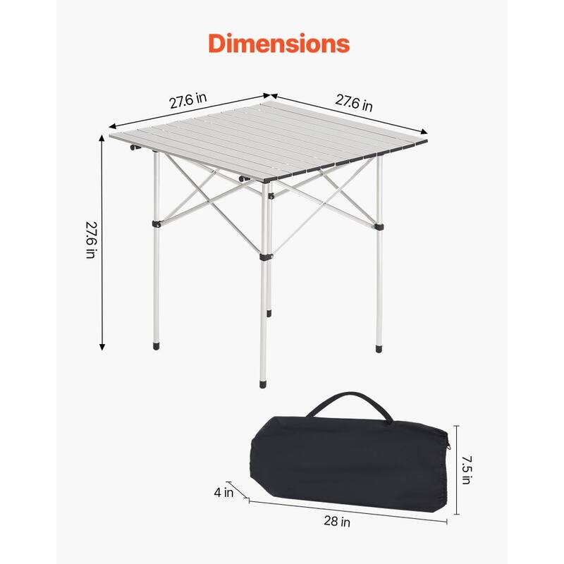 Silver Aluminum Alloy Adjustable Height Foldable Portable Camping Table for Outdoor Use