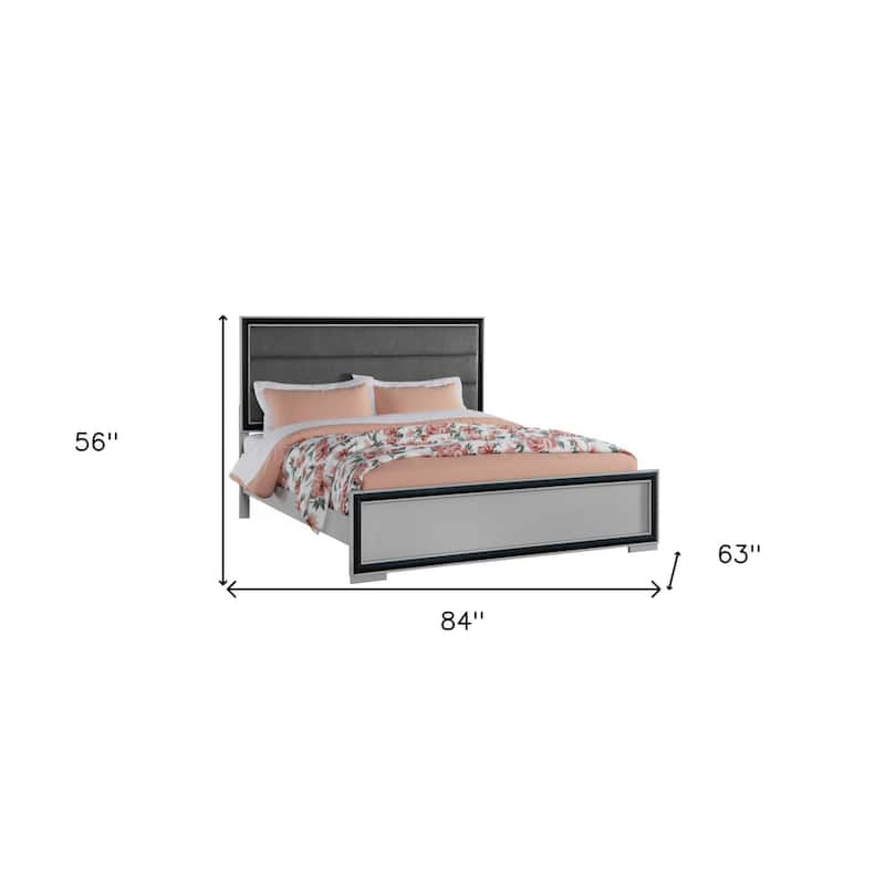 HomeRoots Gray Ribbed Texture Wood And Upholstery Queen Bed Frame