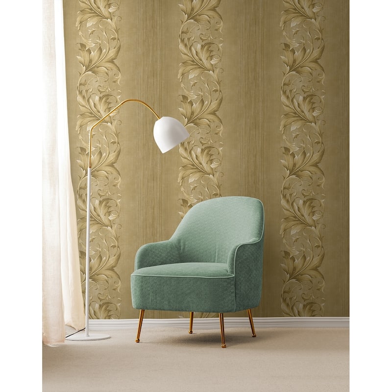 Seabrook Designs Brigid Acanthus Stripe Unpasted Wallpaper