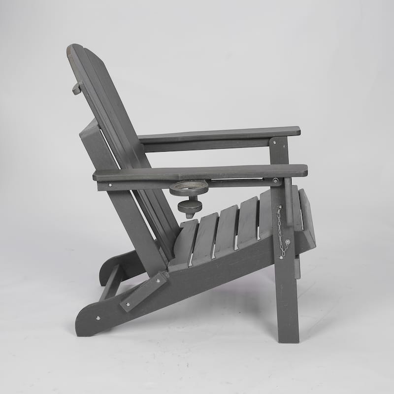 Folding Adirondack Chair Gray Outdoor Chair with Cup Holder, Arm Chair Reading Chair Accent Chair Side Chair