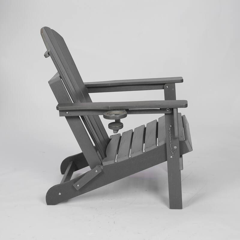 HDPE Folding Adirondack Chair with Dual Cup Holder - Composite Adirondack Chair with Wood Texture