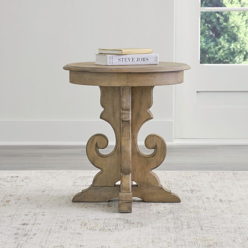 Magnolia Manor Round End Table - 2 Finish Options - Weathered Bisque