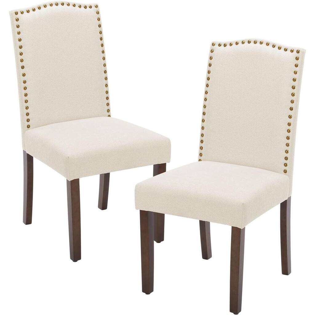 Modern Upholstered Fabric Dining Room Chair with Nailhead Back Set of 2