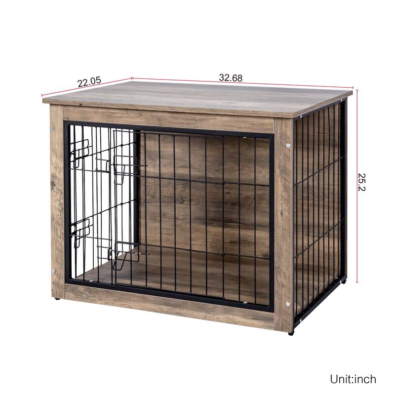 GDF Studio - Bubu Modern Wooden Dog Crate Furniture with Double Doors and Indoor Kennel Design