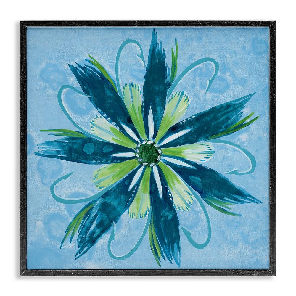 Stupell Blue & Green Abstract Flower Framed Giclee Art Design By Liz Jardine