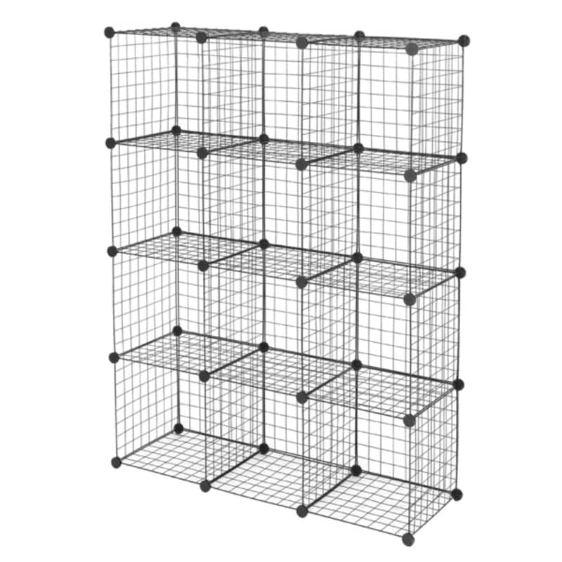 12-Cube Organizer Cube Storage Shelves Wire Cube Storage Metal Grid Shelving Unit Modular Cubbies Organizer Bookcase