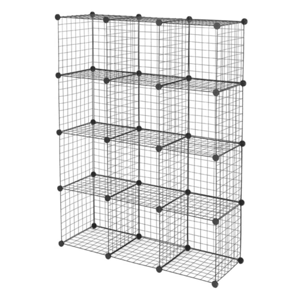 12-Cube Organizer Cube Storage Shelves Wire Cube Storage Metal Grid Shelving Unit Modular Cubbies Organizer Bookcase