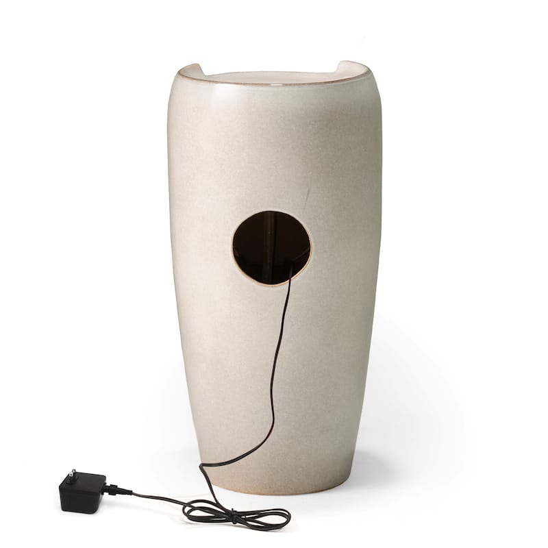 Glitzhome Oversized LED Lighted Ceramic Pot Floor Fountains for Outdoor Garden
