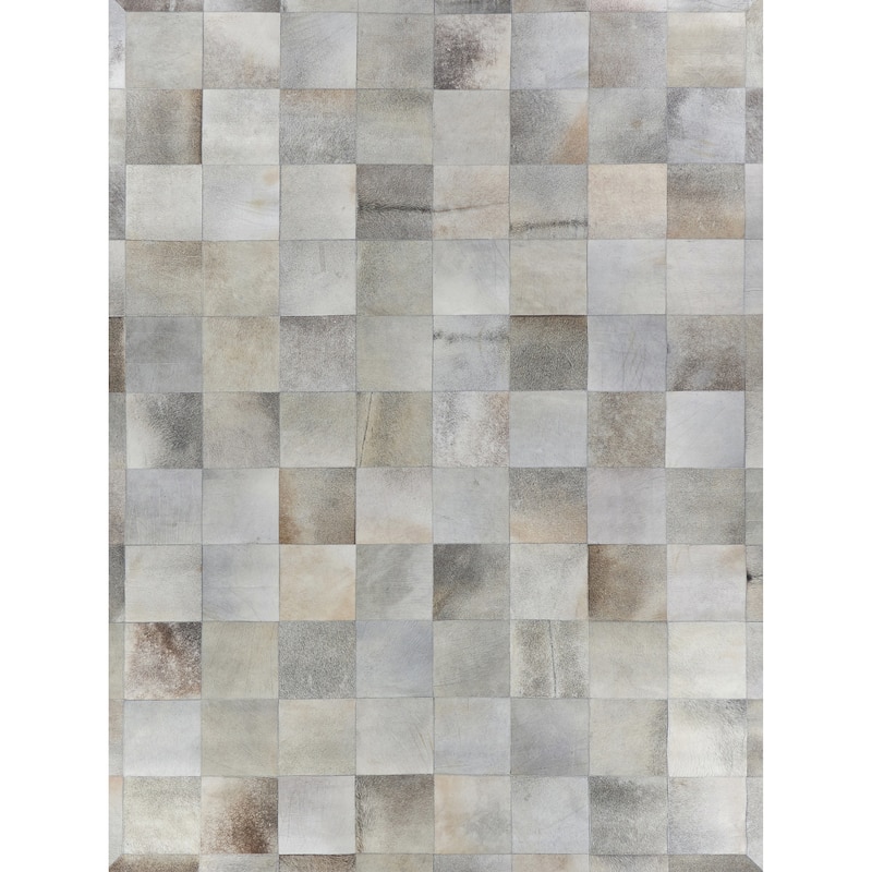 EXQUISITE RUGS Natural Hide Hand-stitched Leather Hide Silver Area Rug.