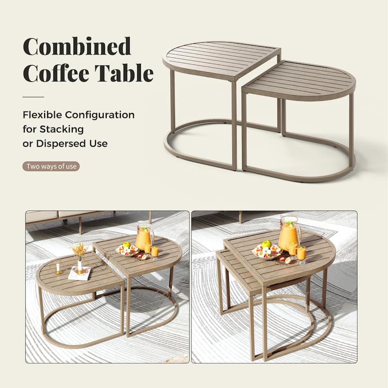 MAISON ARTS 5-Seater Patio Conversation Set Curved Metal Wood-Like Sofa Set