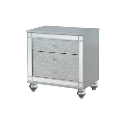 Silver 3 Drawer 18 in. W Nightstand with Inbuilt Charging USB Port
