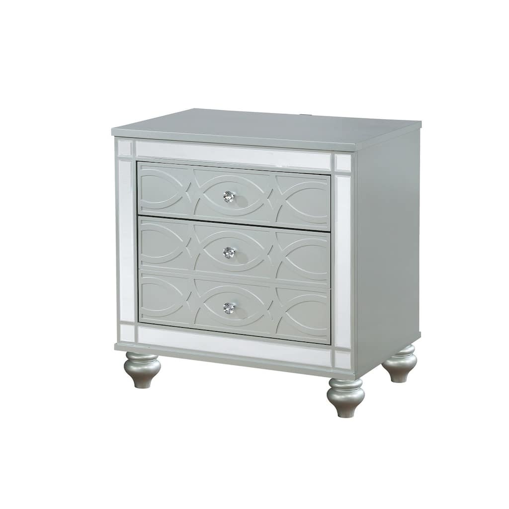 Silver 3 Drawer 18 in. W Nightstand with Inbuilt Charging USB Port
