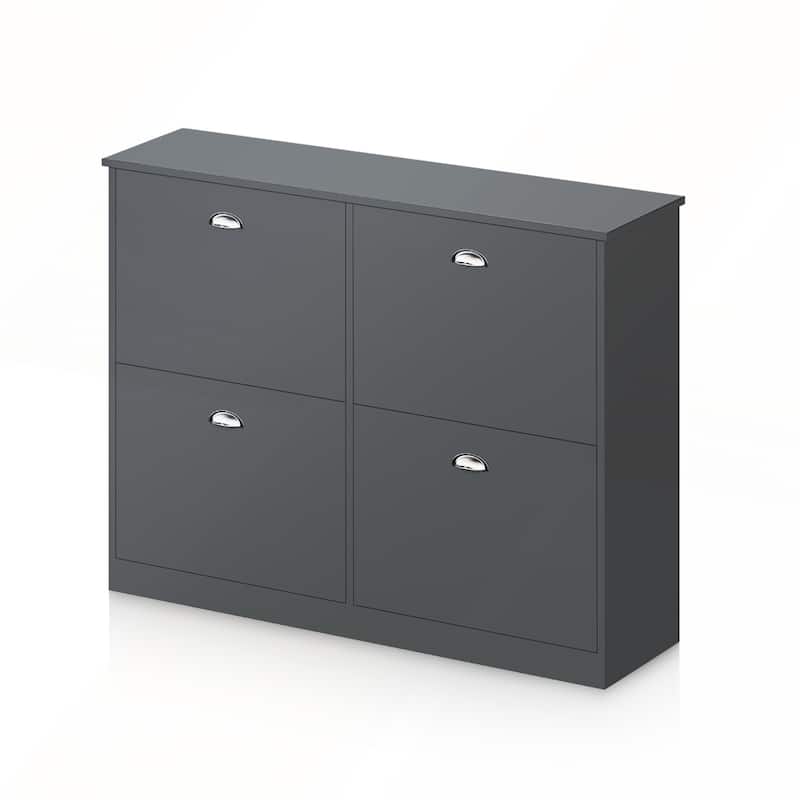 Retro Slim Narrow Shoe Cabinet with 4 Flip-Top Drawers for Entryway and Bedroom