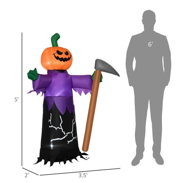 5' Inflatable Halloween Pumpkin Grim Reaper, Blow Up Outdoor LED Yard Display