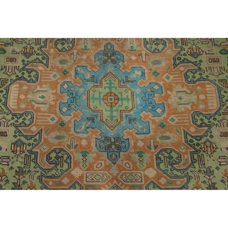 Hand Knotted Oriental 100% Wool Carpet Traditional Floral Green Tabriz Area Rug - 12' 2'' X 9' 4''
