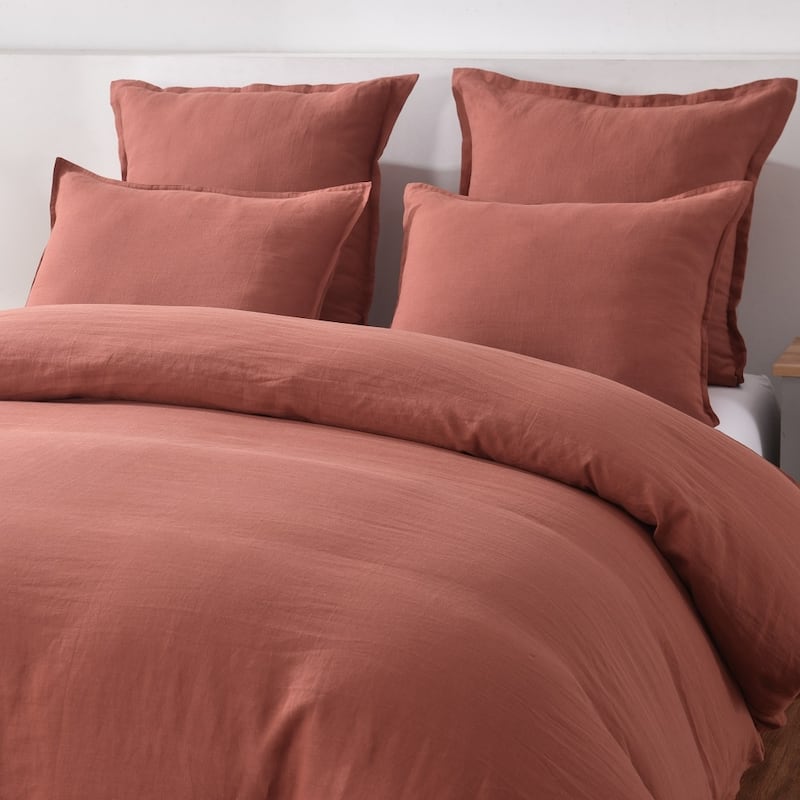 WHOLINENS Stone Washed French Linen Blend Duvet Cover & Pillow Shams Set