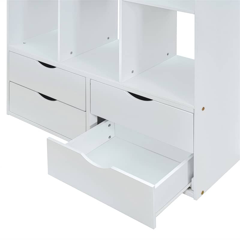 Full Size Loft Bed with large shelves, writing desk and LED Light