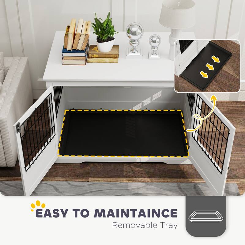 PawHut Dog Crate Furniture, 43" Dog Kennel End Table with 3 Doors, Removable Tray, Indoor Dog Cage