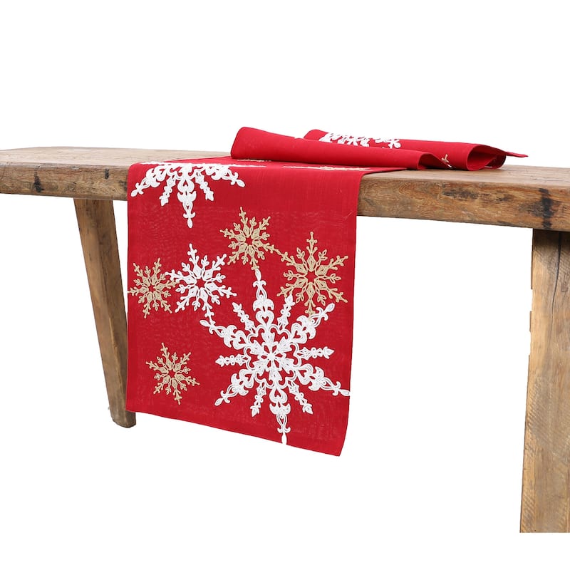 Magical Snowflakes Christmas Table Runner 16"x36", Red