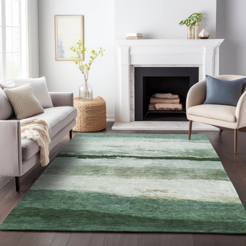 Machine Washable Indoor/Outdoor Watercolor Ombre Chantille Rug