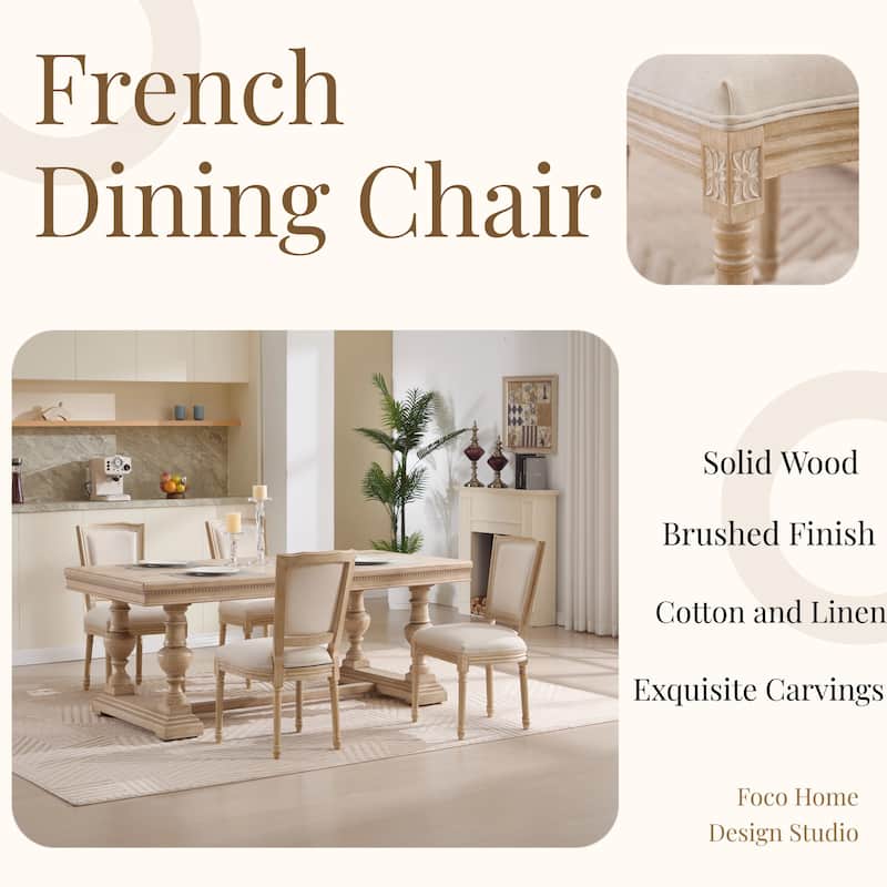 French Dining Chairs Set of 2, Upholstered Chairs with T-shaped Back, Wire drawing and carving techniques ,Disassemblable