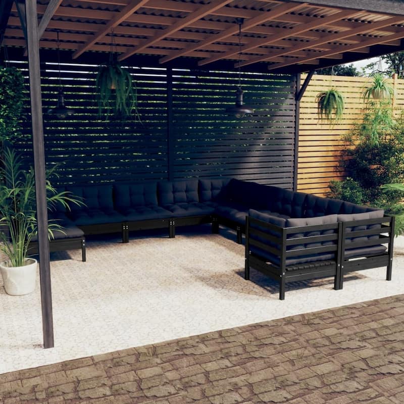 vidaXL Solid Pinewood Patio Lounge Set 12 Piece with Cushions Multi Colors - 25" x 25" x 24.6"