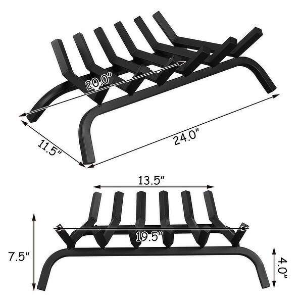 Gymax 24'' Iron Fireplace Log Grate 3/4'' Heavy Duty Steel Firewood ...