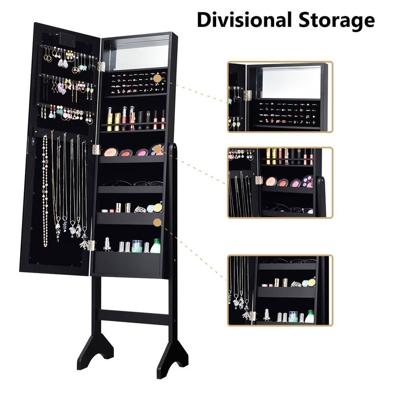 Costway Mirrored Jewelry Cabinet Organizer w/18 LED lights Black