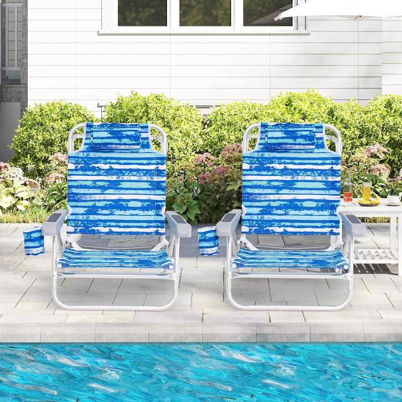 Costway 2 Pack Folding Beach Chair Lightweight Lay Flat Lounge Chair