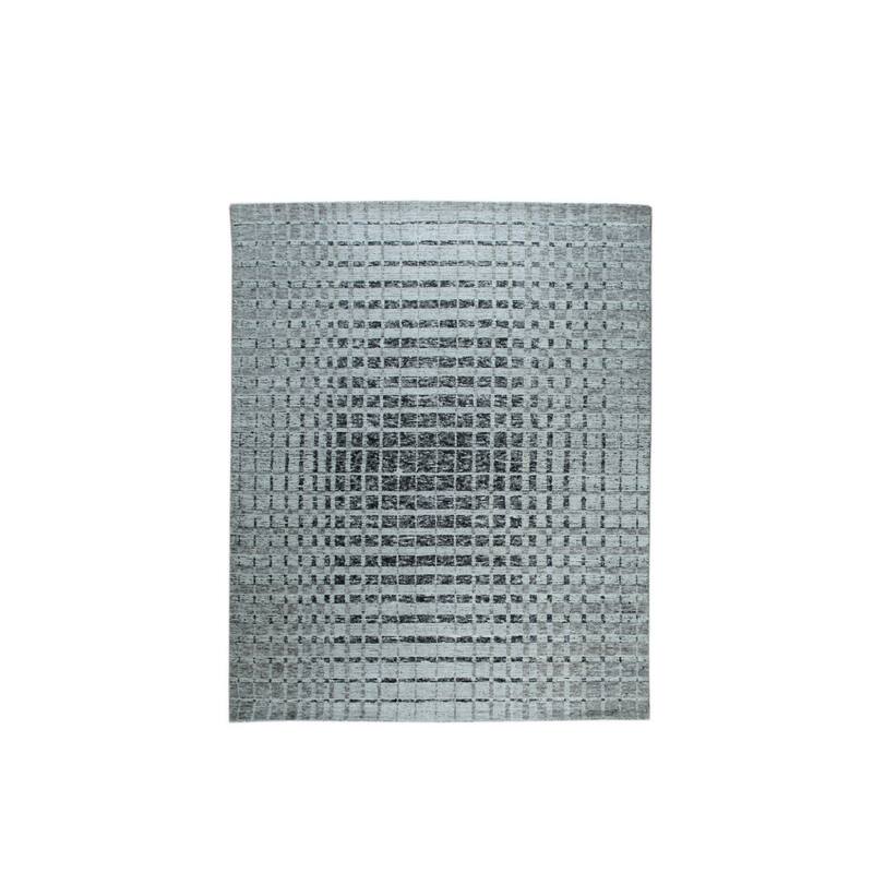 Hand-Knotted Bamboo Silk High Low Rug, 7'9 x 9'9, White Area Rug, Stylish Soft Texture for Modern Interiors - L