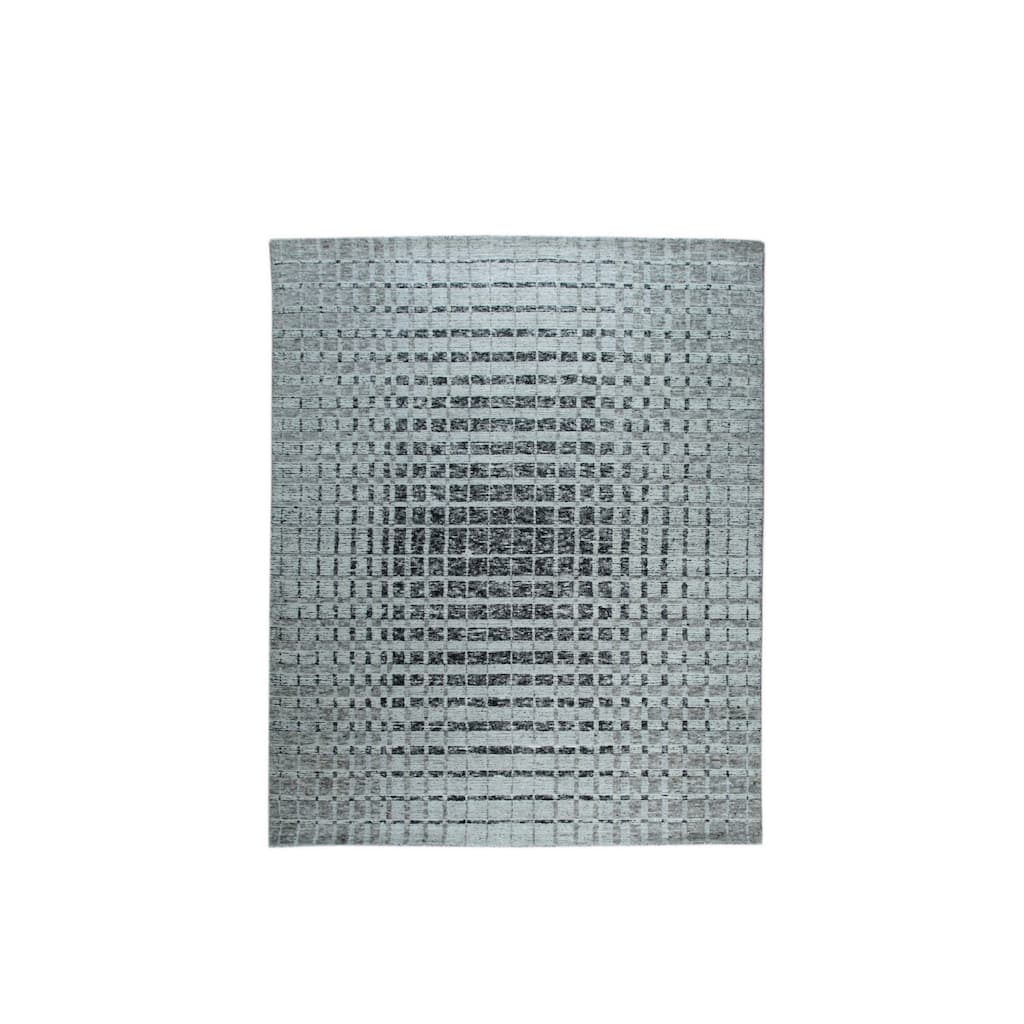 Hand-Knotted Bamboo Silk High Low Rug, 7'9 x 9'9, White Area Rug, Stylish Soft Texture for Modern Interiors - L