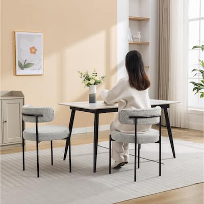 Dining Chair Set of 2 Grey Accent Chair Round Backrest Vanity Chair