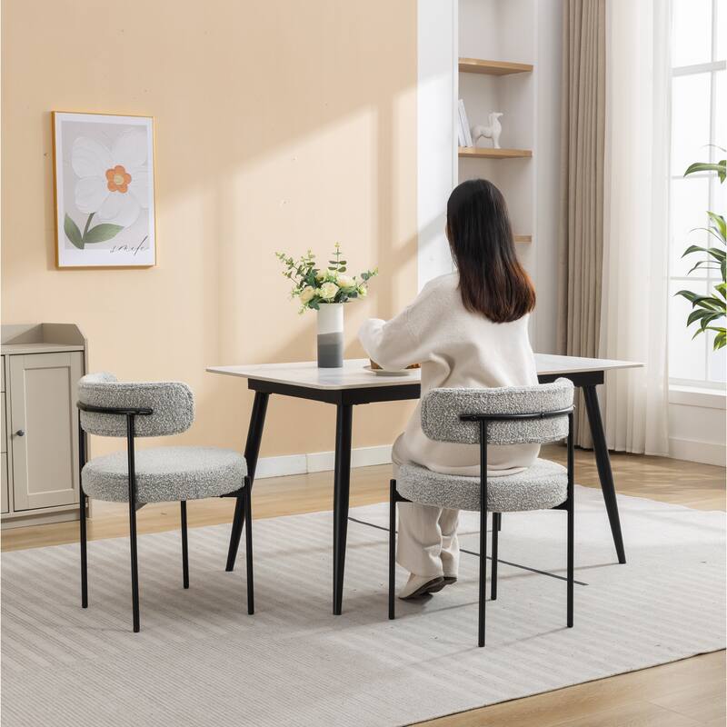 Modern 20.25" Round Dining Chairs with Iron Legs for Living Room (Set of 2)