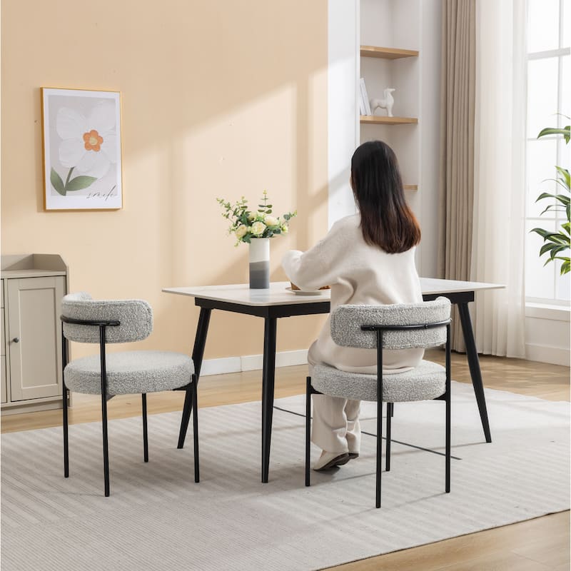 Modern Round Boucle Dining Chairs, Set Of 2