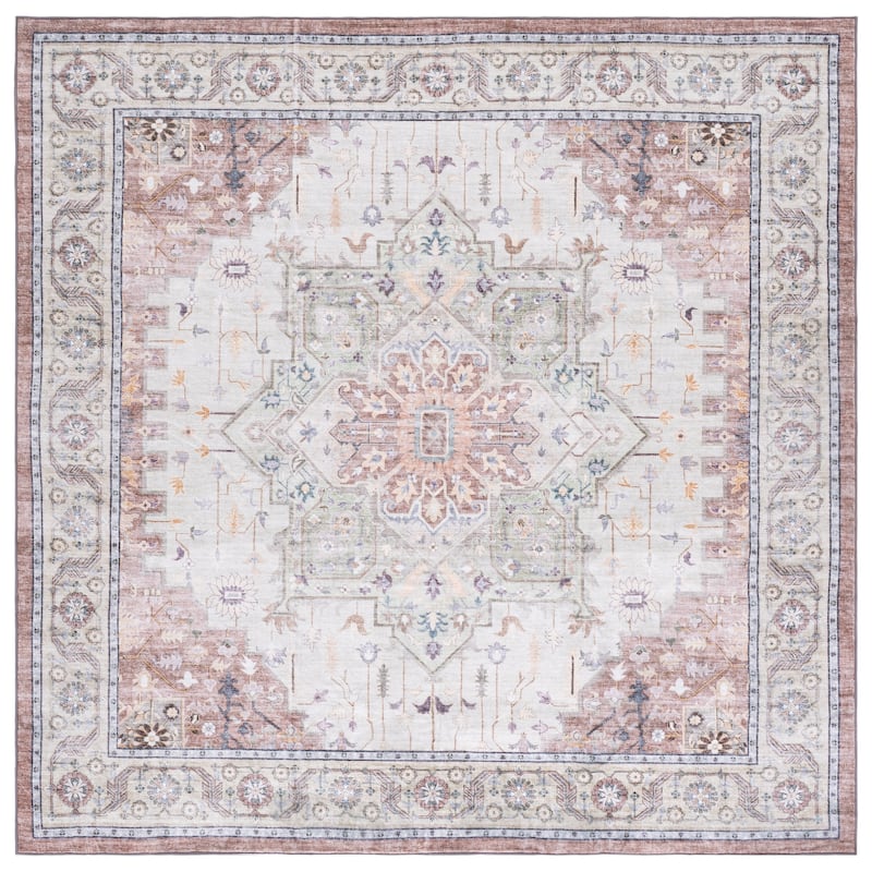 SAFAVIEH Arizona Renie Traditional Rug - 6' Square - Beige Green/Brown